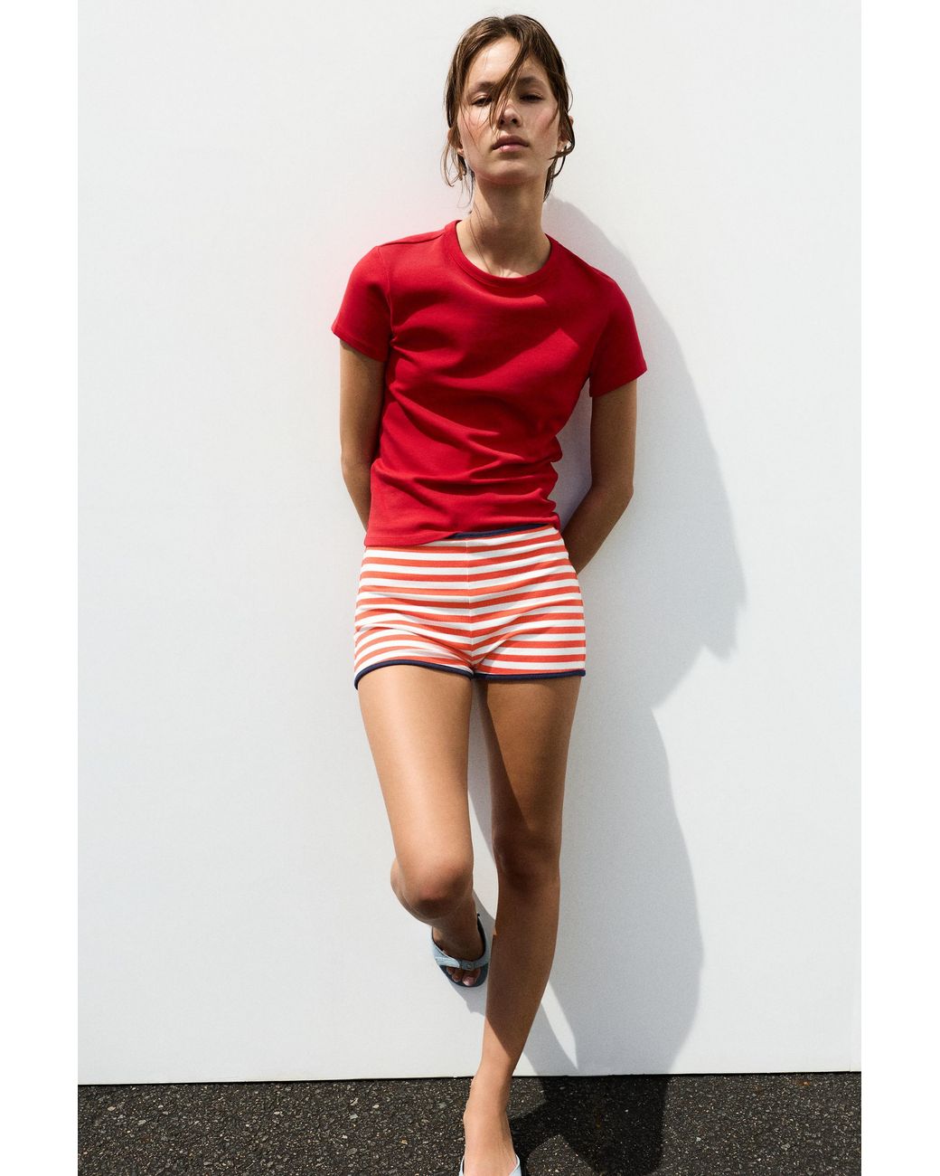 Mini Short A Righe A Coste di Pull&Bear in Orange