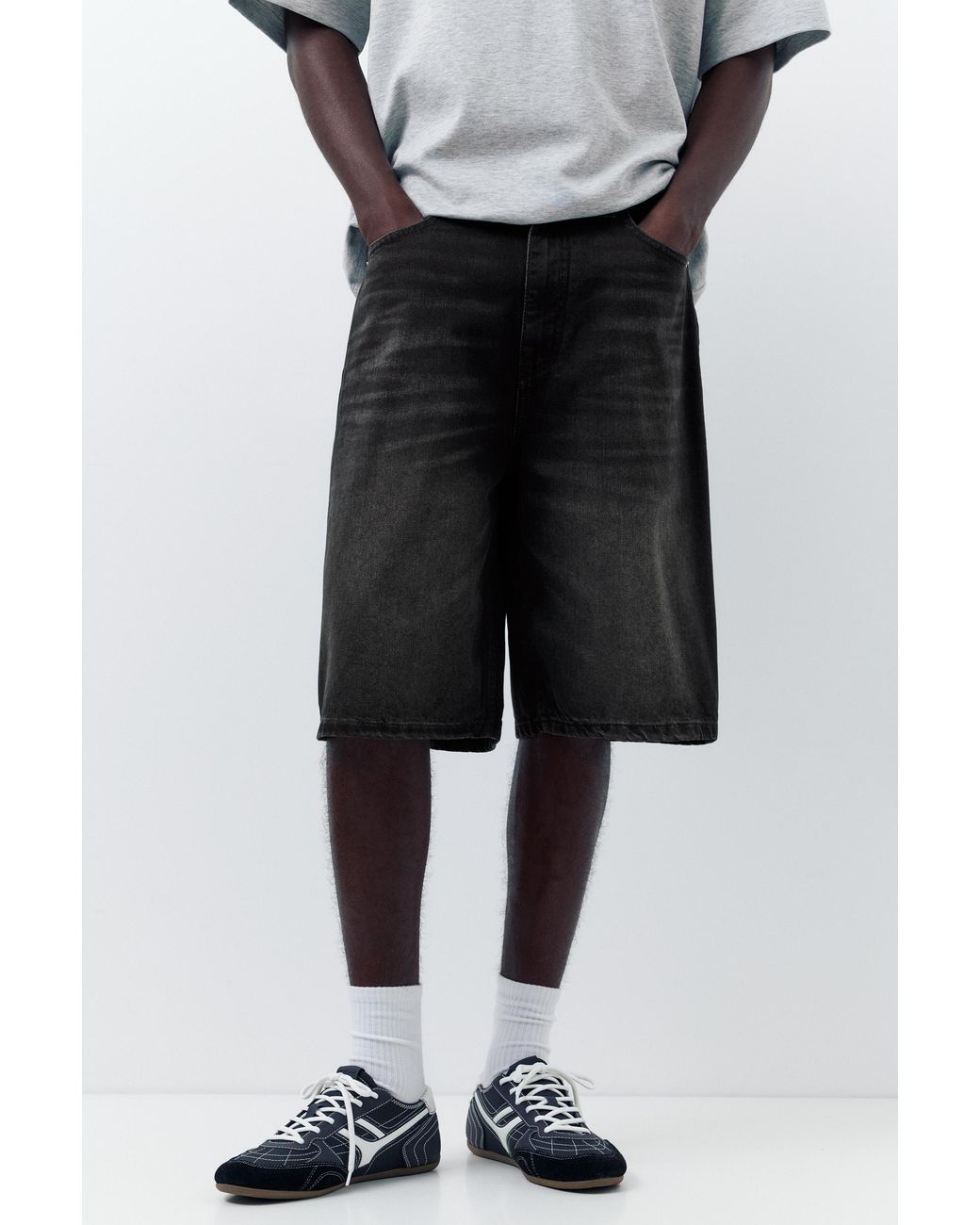 Pull&Bear Gray Skater Denim Bermuda Shorts for men