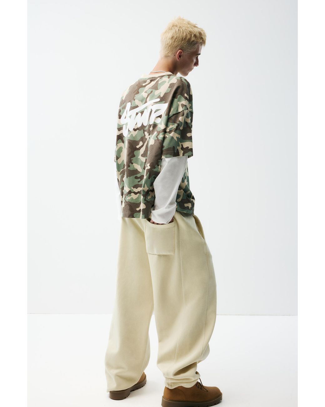 Pull&Bear Green Double-Sleeve T-Shirt for men