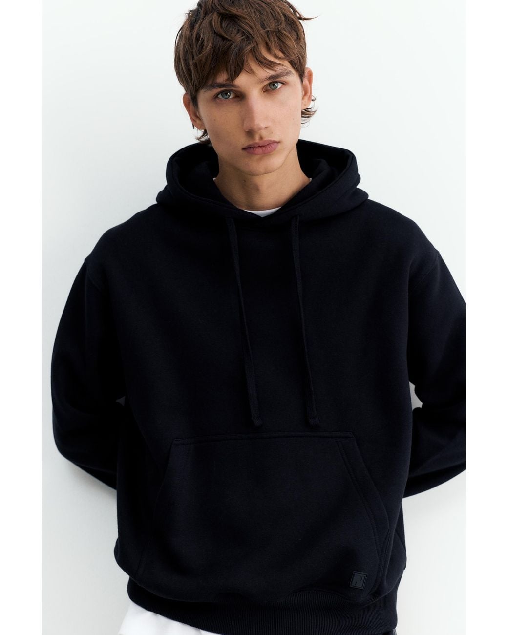 Pull&Bear Black Basic Hoodie for men