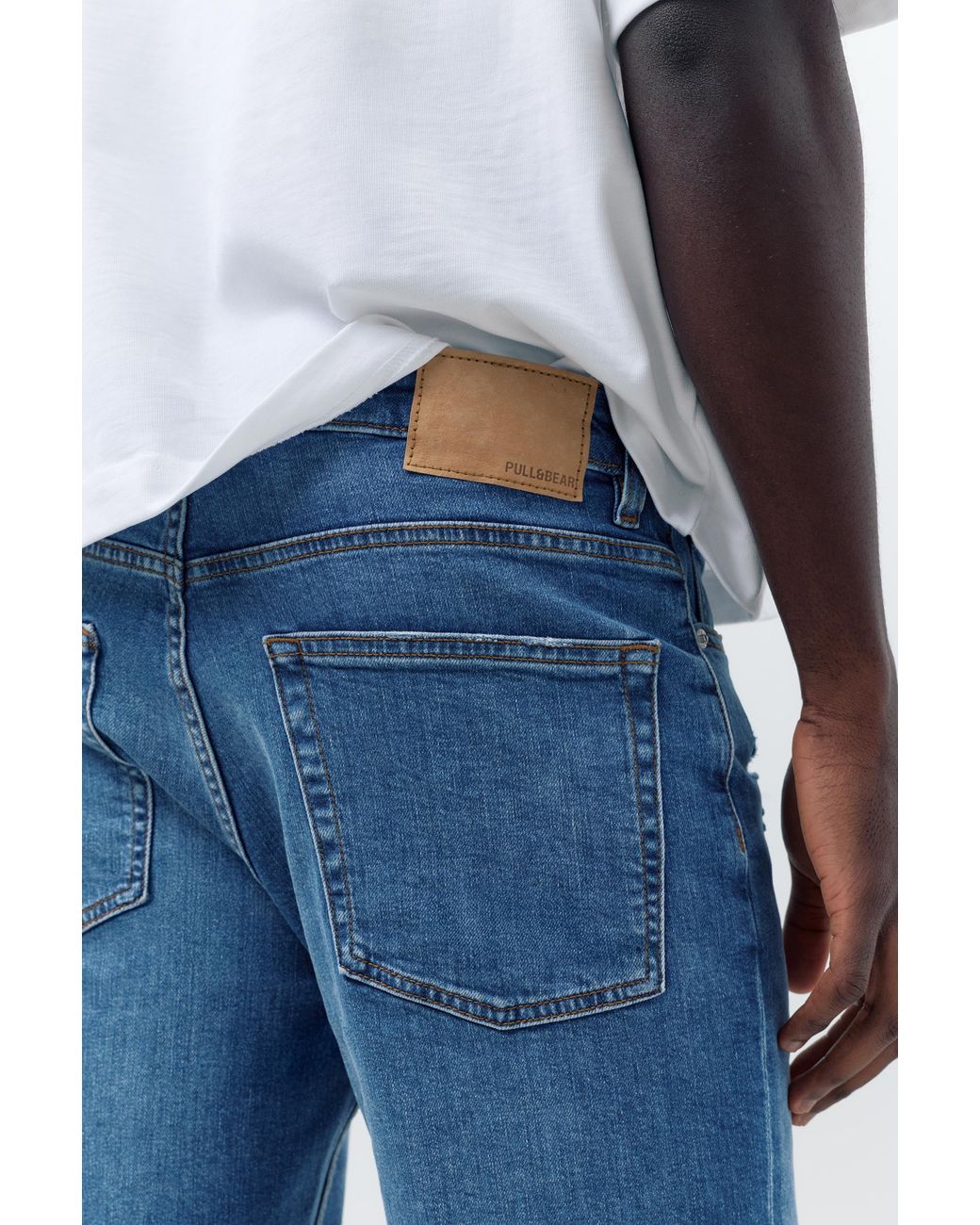 Pull&Bear Blue Ripped Denim Bermuda Shorts for men