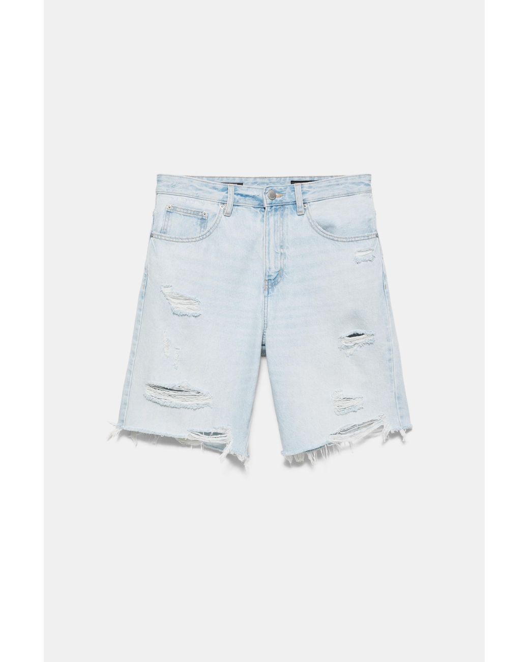 Pull&Bear Blue Straight-Leg Denim Bermuda Shorts for men
