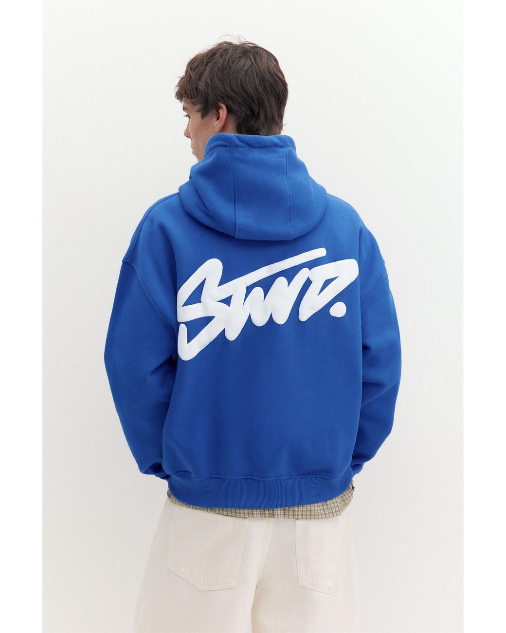Pull&Bear Blue Stwd Logo Boxy Hoodie for men