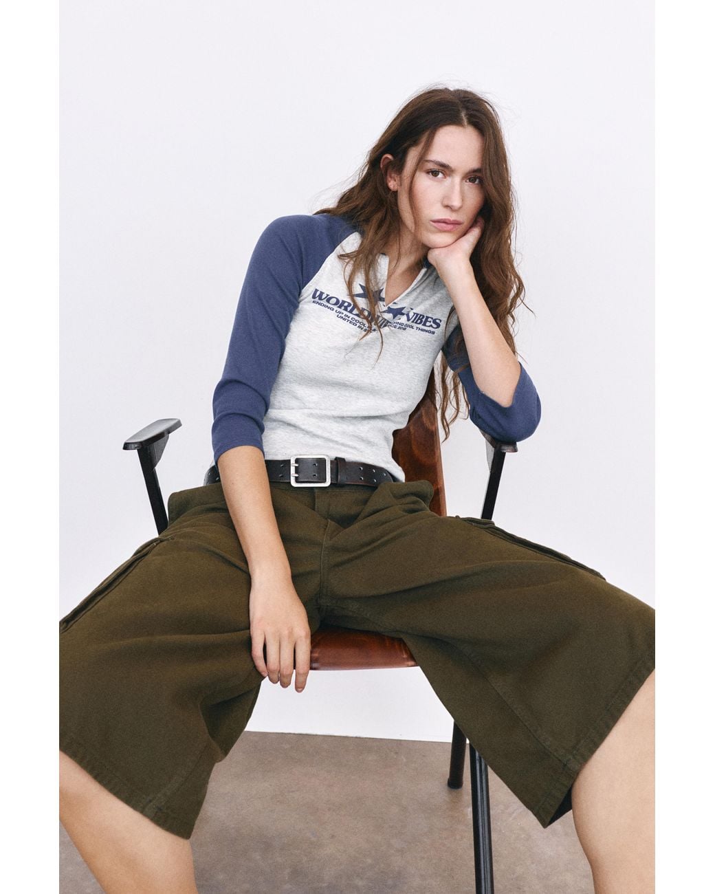 Pull&Bear Blue Graphic Raglan Sleeve T-Shirt