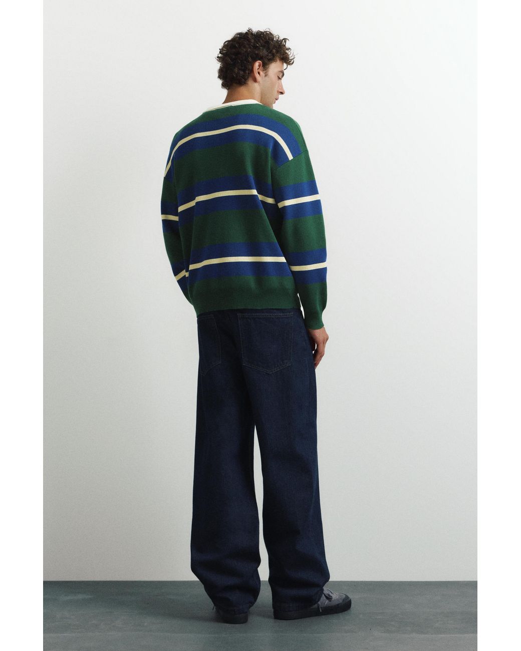 Pull&Bear Blue Striped Knit Polo for men