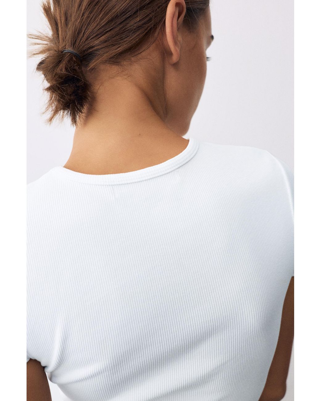 Pull&Bear White Ribbed Short Sleeve T-Shirt