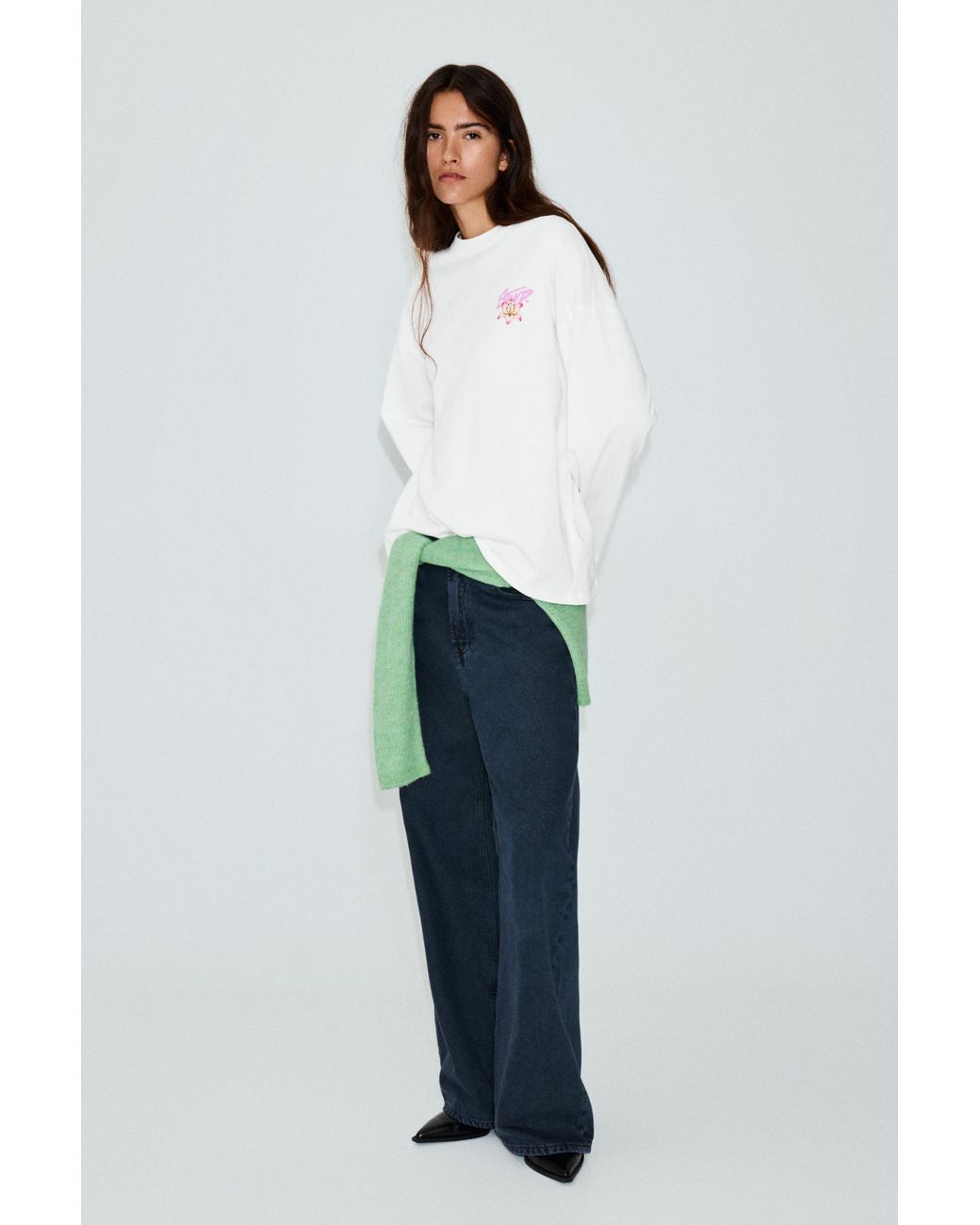 Pull&Bear White Oversize Floral Graphic T-Shirt
