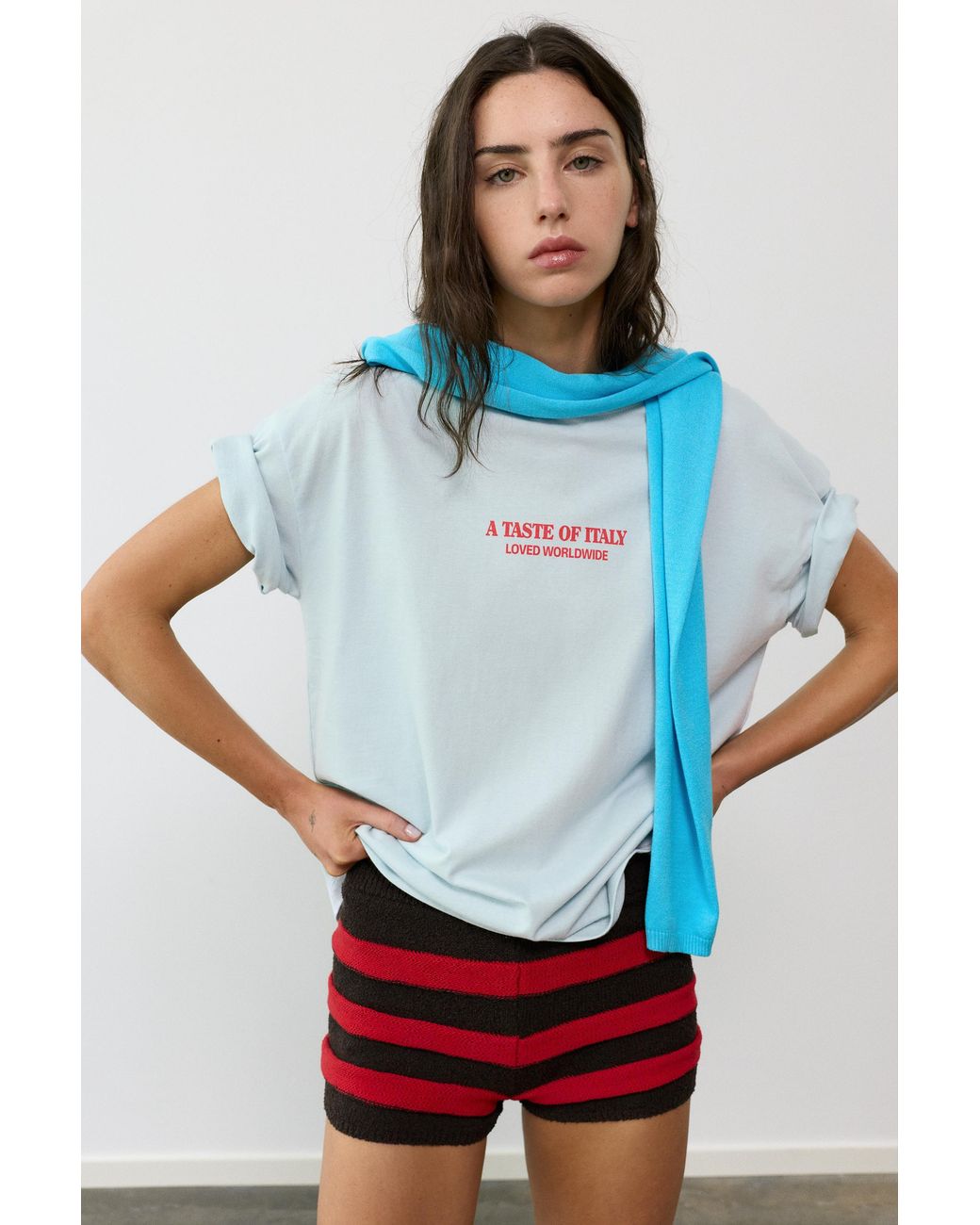Pull&Bear Blue Oversize Tomato Graphic T-Shirt