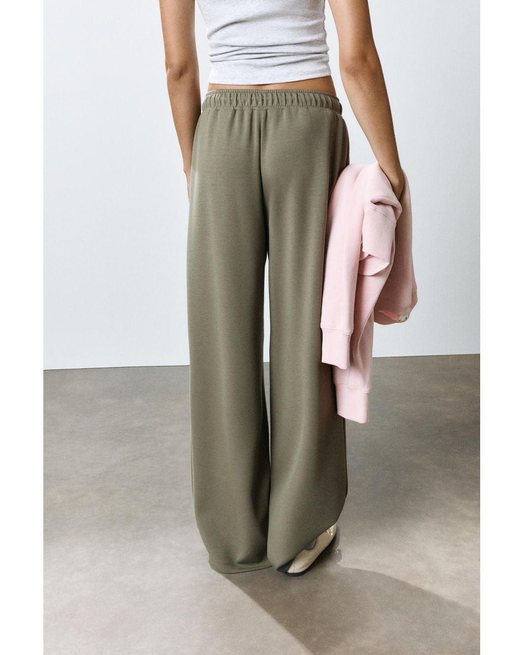 Pull&Bear Green Modal Wide-Leg Trousers