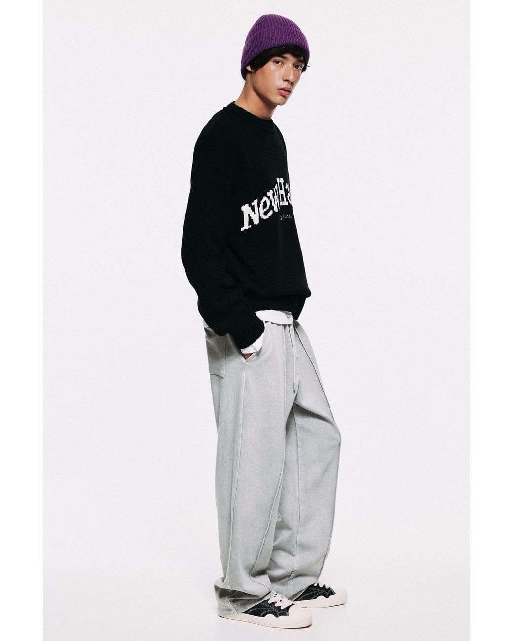 Pull&Bear Black Washed-Effect Jogger Trousers for men