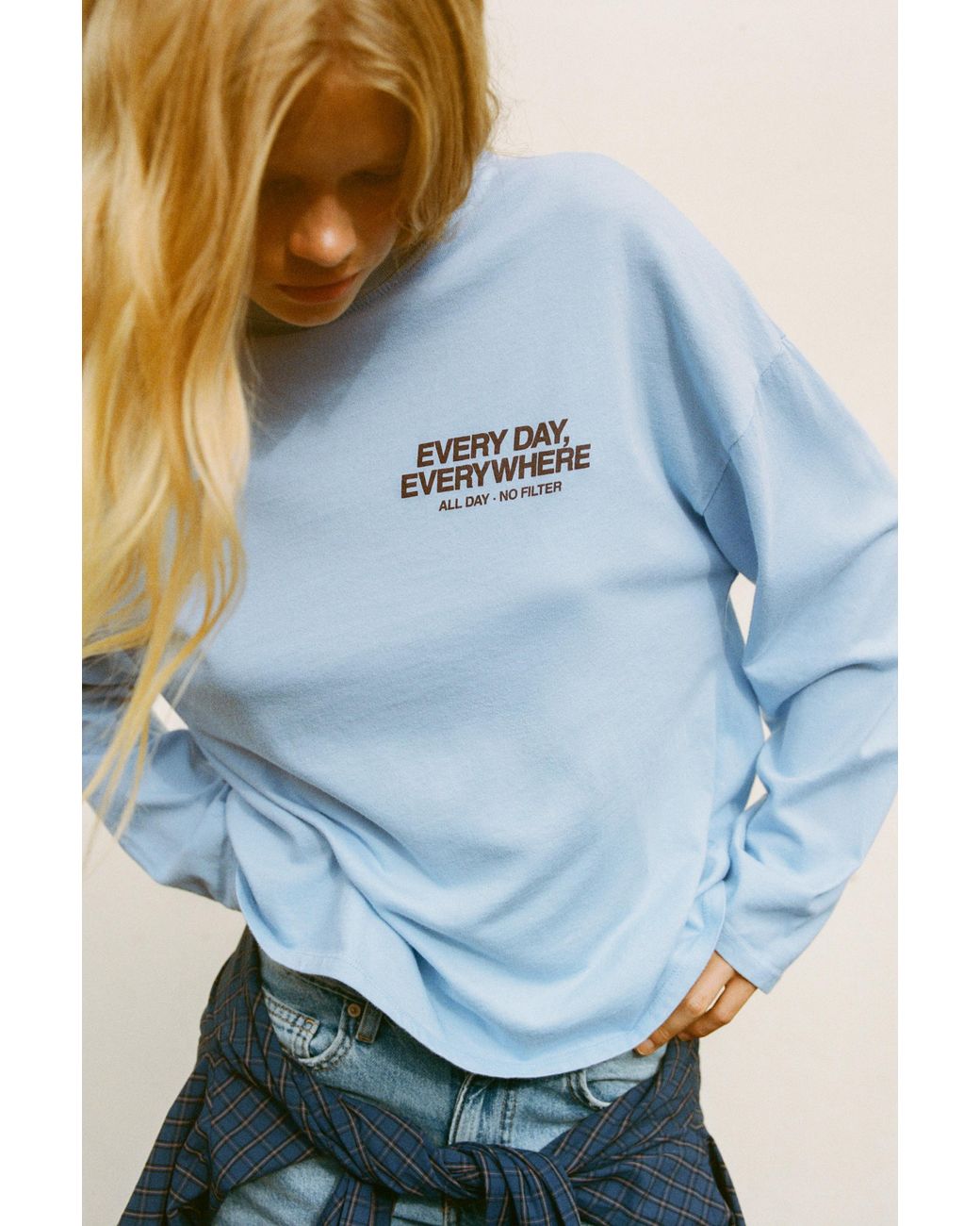 Pull&Bear Blue Oversize Graphic T-Shirt