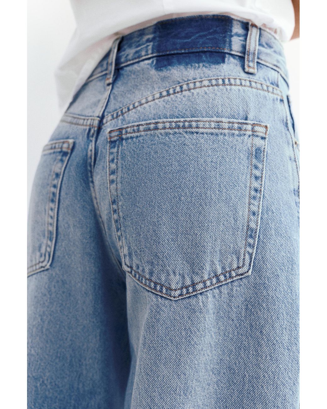 Pull&Bear Blue Wide-Leg Patchwork Jeans