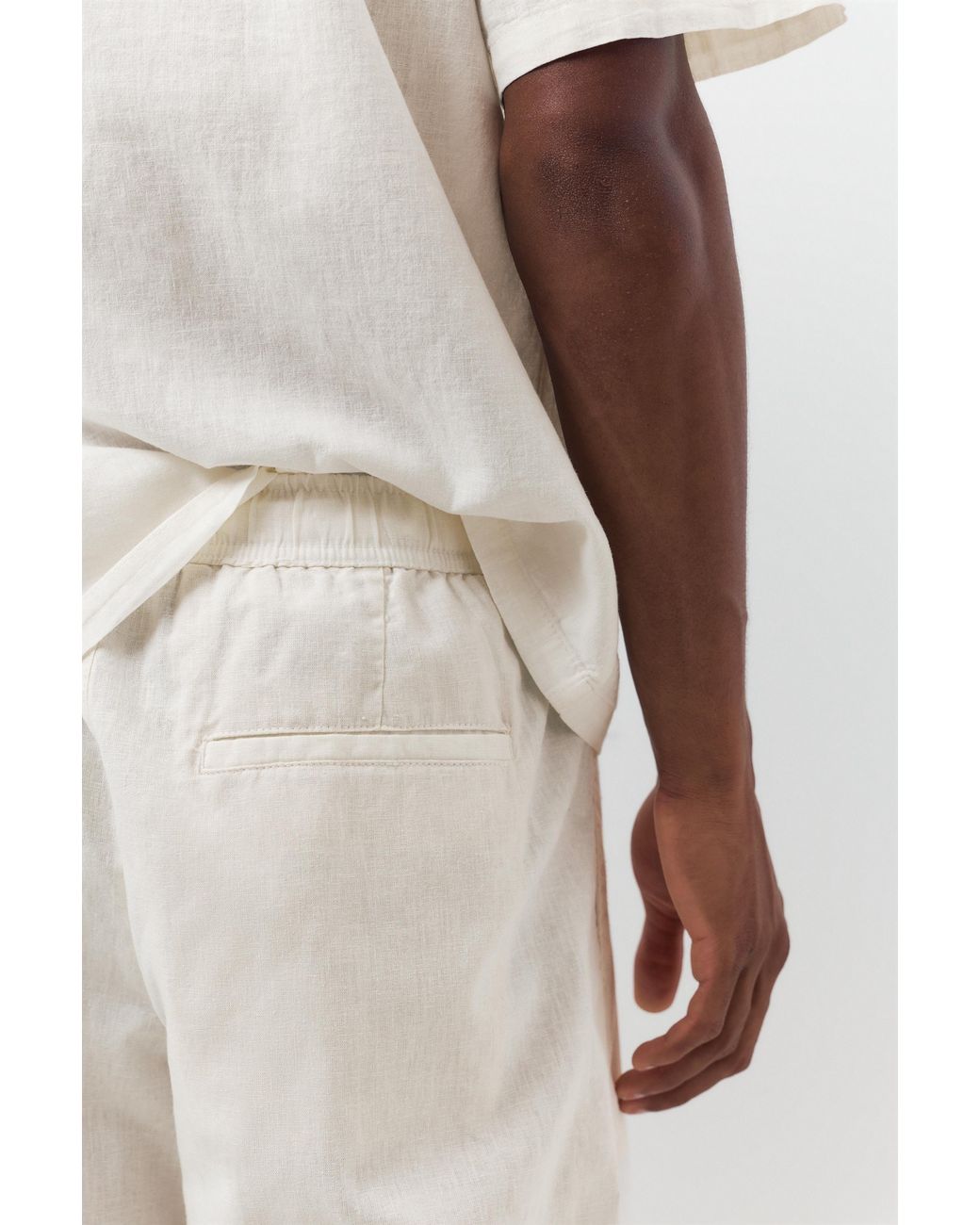 Pull&Bear White Linen Blend Jogger Trousers for men