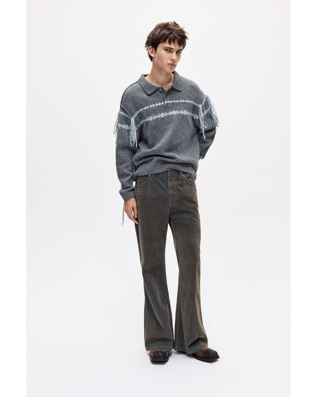 Pull&Bear Gray Oscar Ouyang Wool Polo Shirt for men