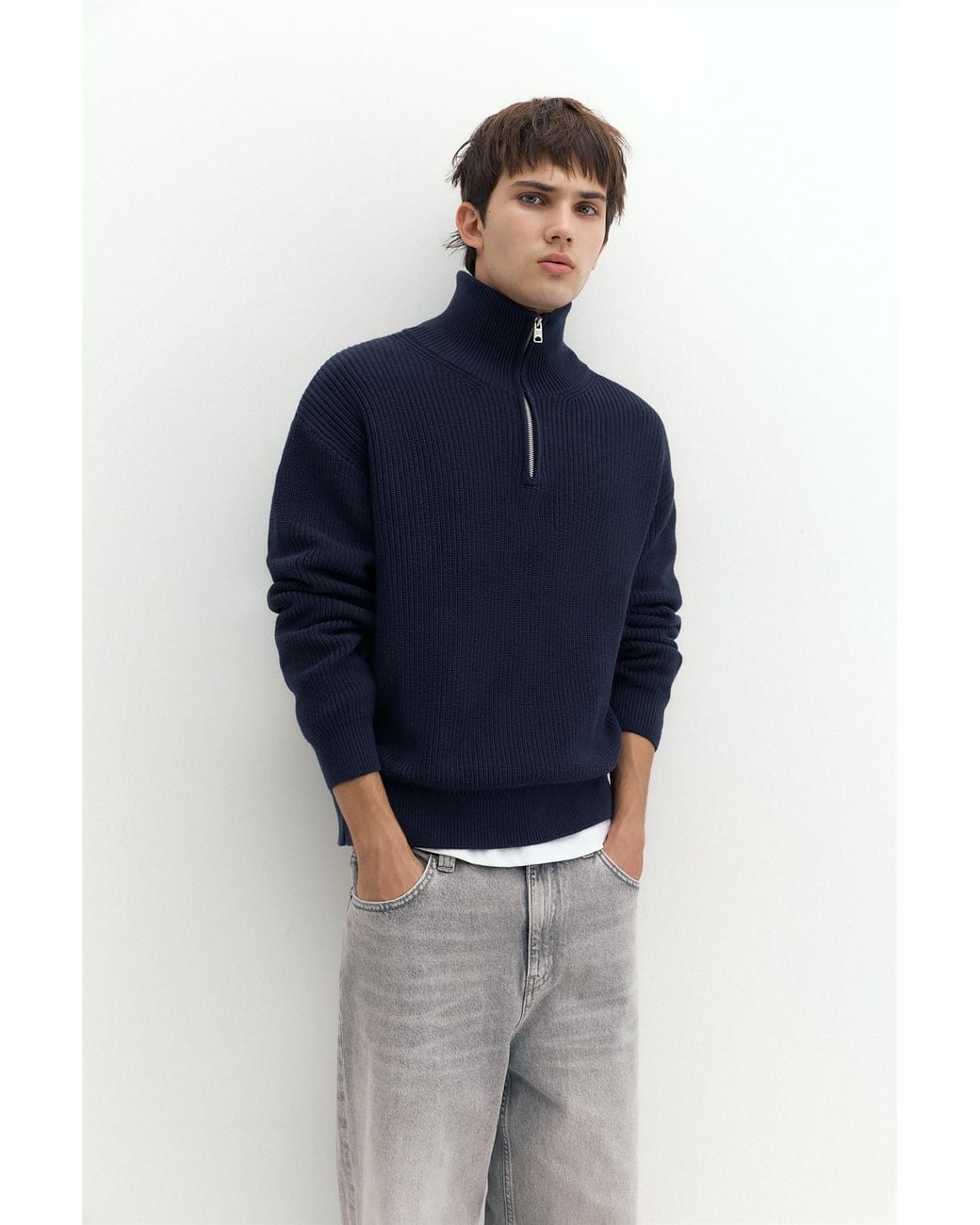 Pull&Bear Blue Quarter-Zip Jumper for men