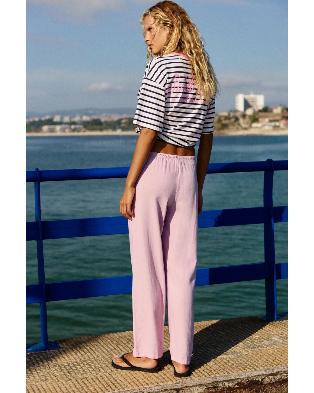 Pull&Bear Blue Linen Blend Joggers