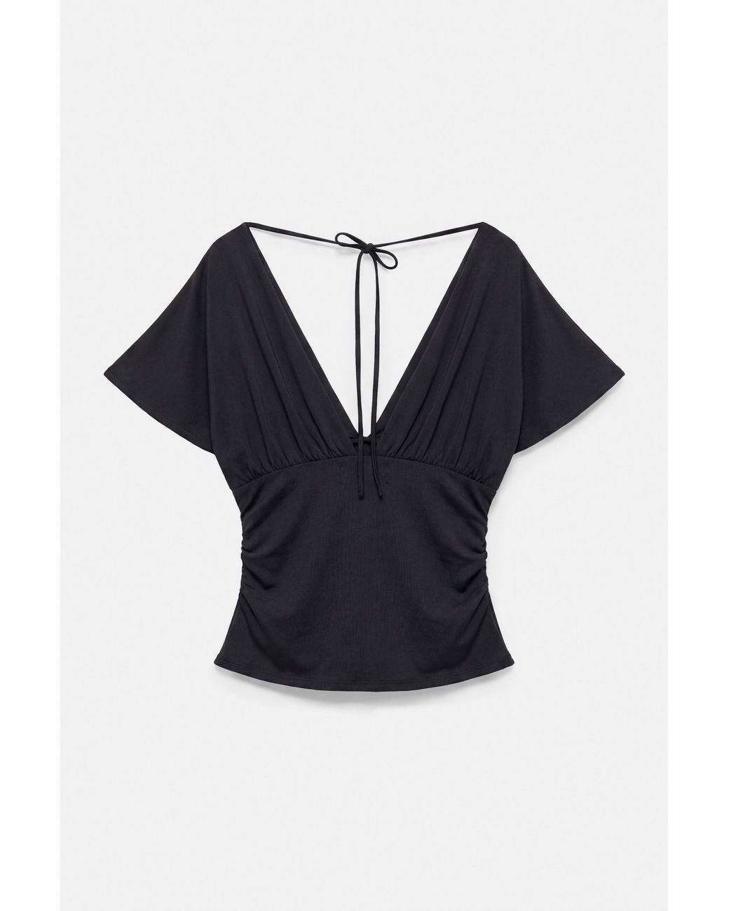 Pull&Bear Blue Top Mit Gerafftem V-Ausschnitt