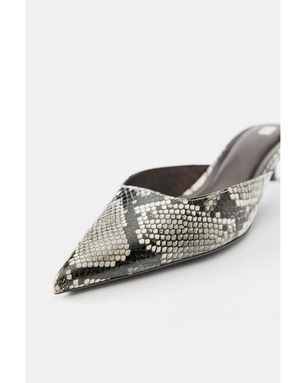 Pull&Bear Gray Snakeskin Print Mule Heels