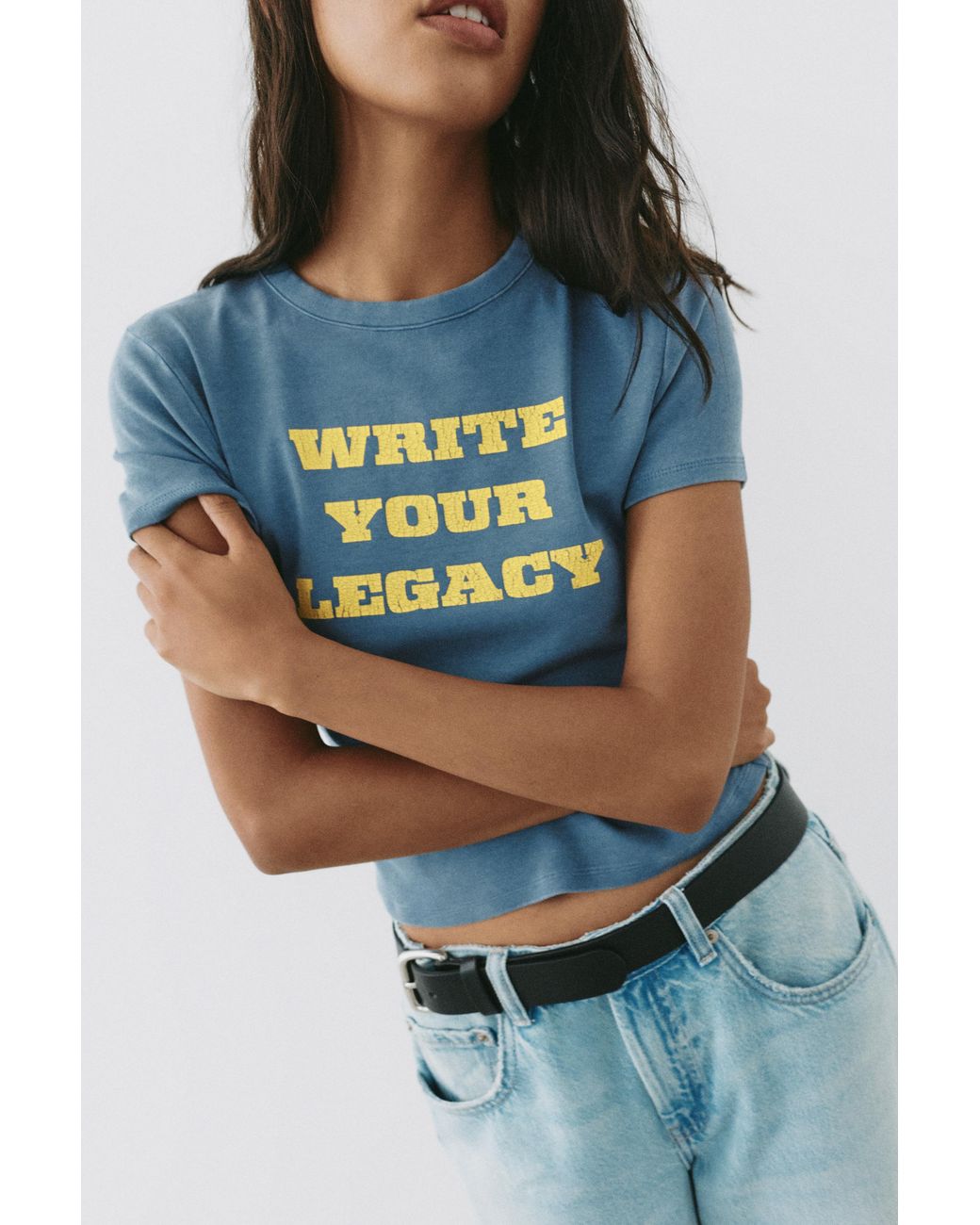 Pull&Bear Blue Regular Fit Crackled Graphic T-Shirt