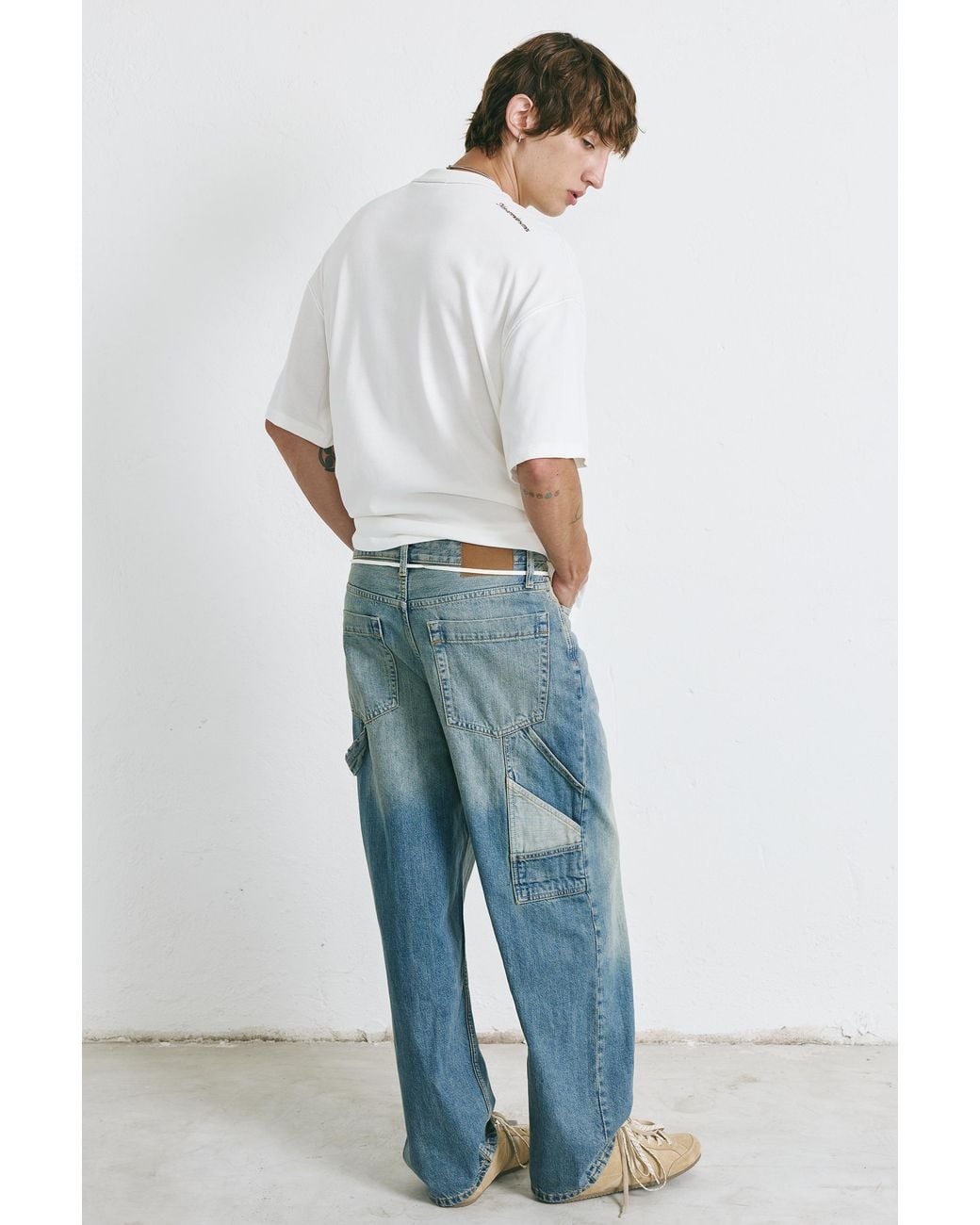 Pull&Bear Black Relaxed Fit Panelled Baggy Jeans for men