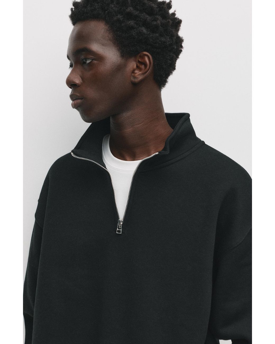 Pull&Bear Basic Sweater Met Ritskraag in het Black voor heren