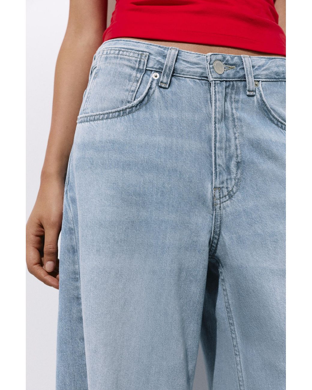 Pull&Bear Blue Wide-Leg Jeans With Bows
