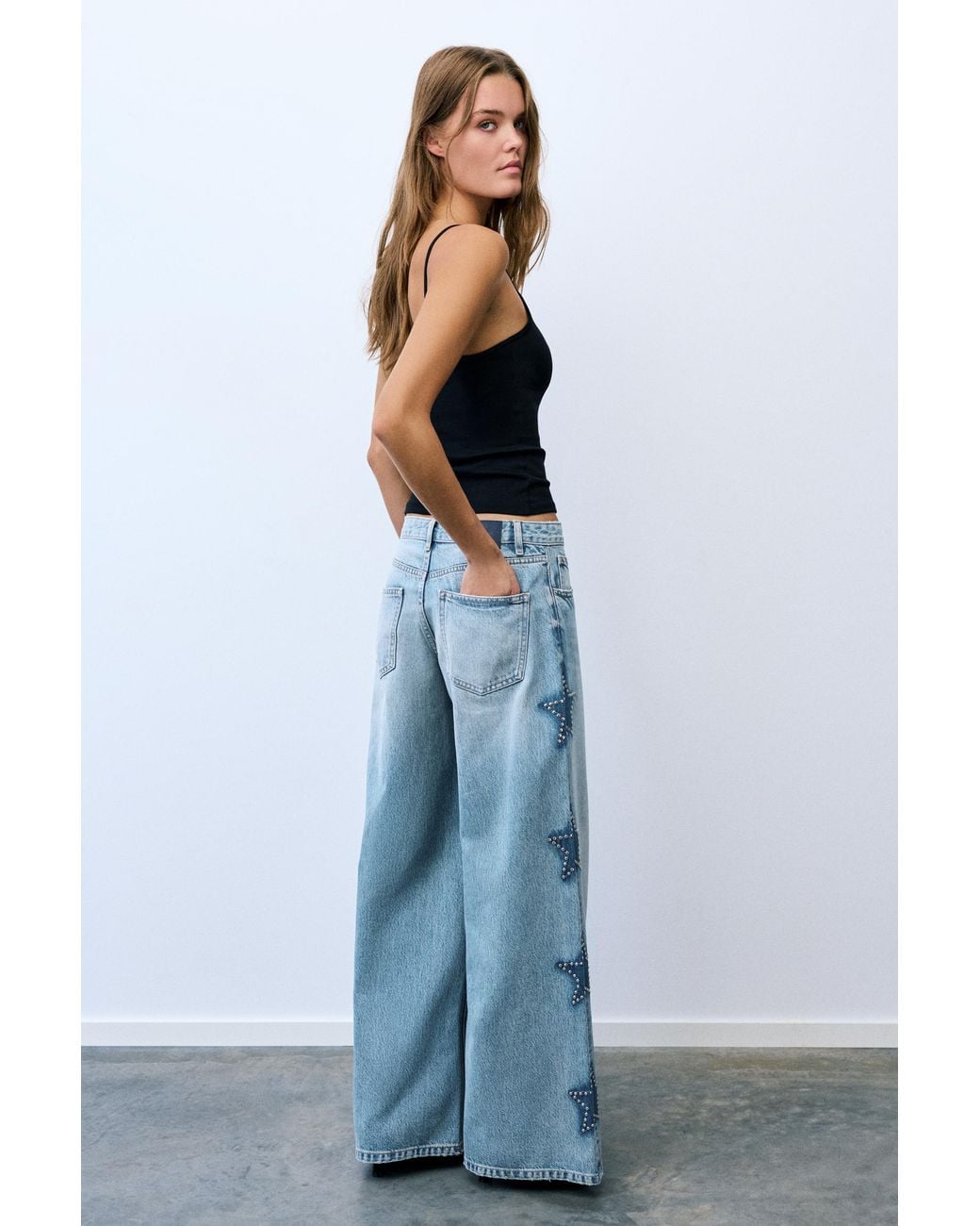 Pull&Bear Blue Wide-Leg Star Jeans