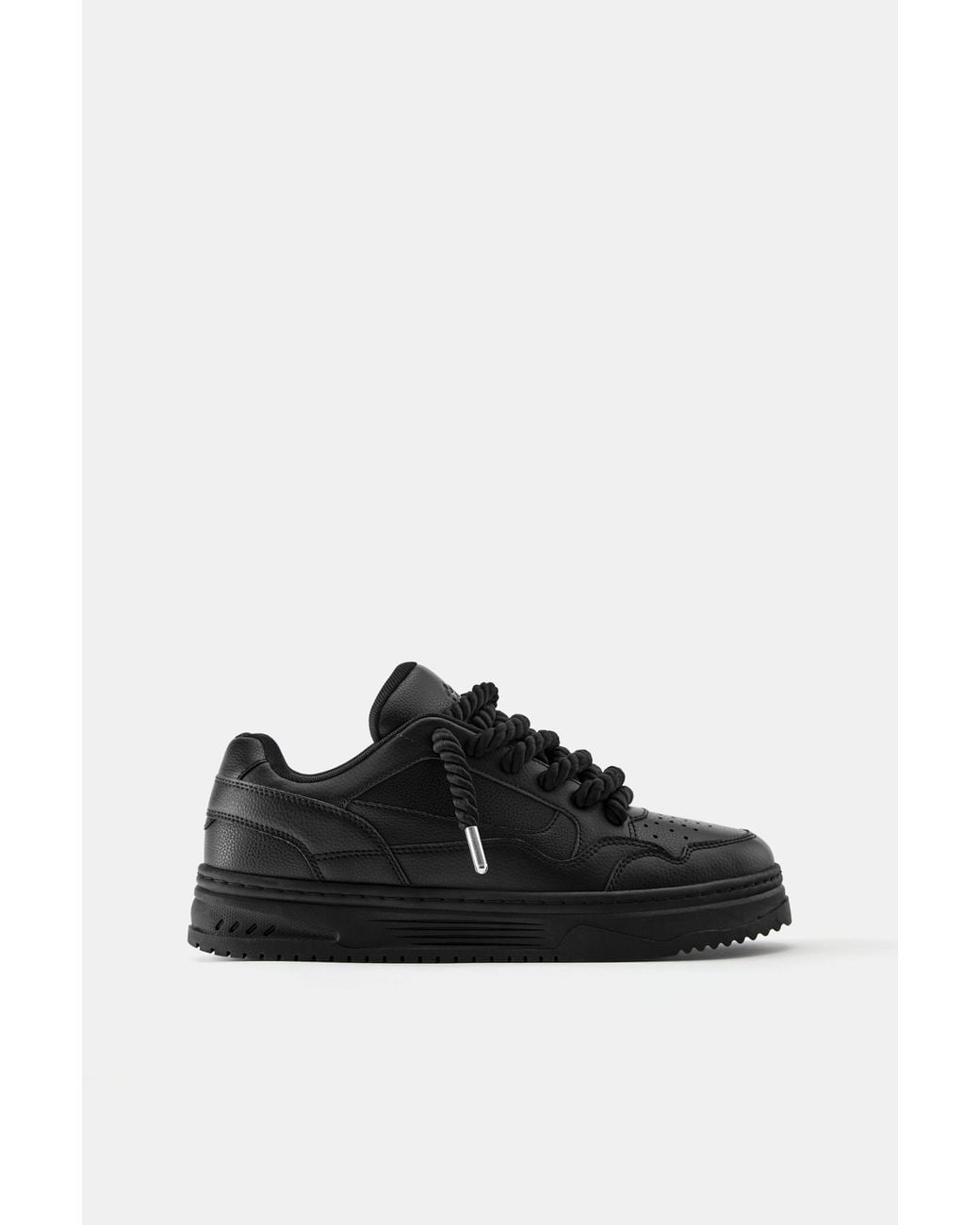 Pull&Bear Black Stwd Lace-Up Trainers for men