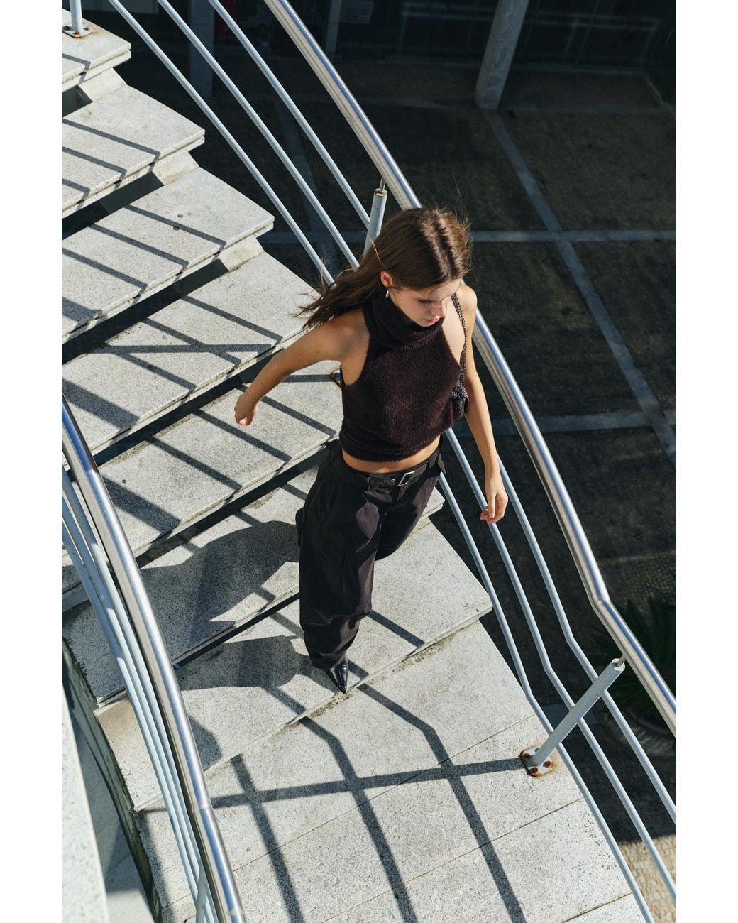 Pull&Bear Black Faux Fur Halter Top