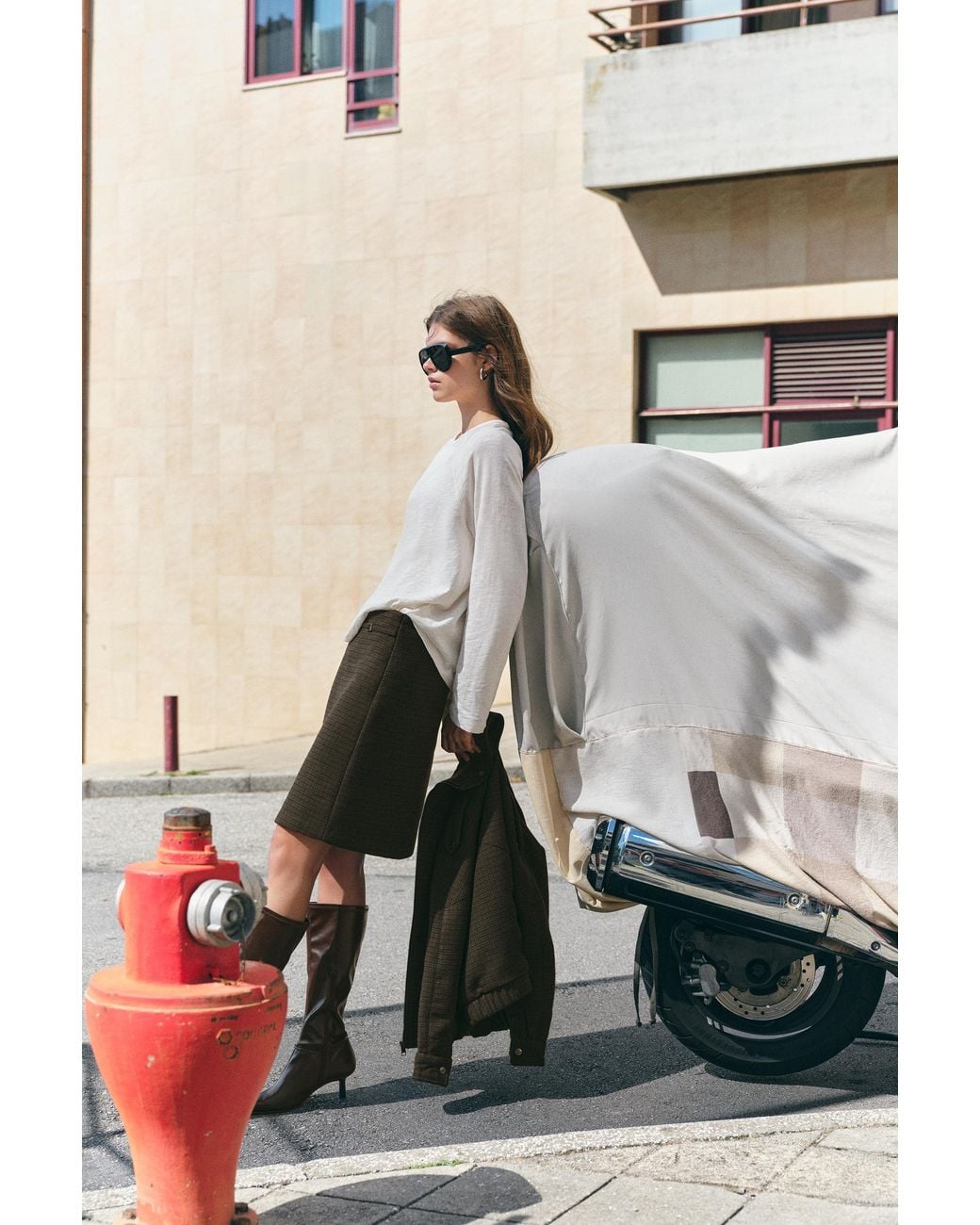 Pull&Bear Brown Check Midi Skirt With Belt