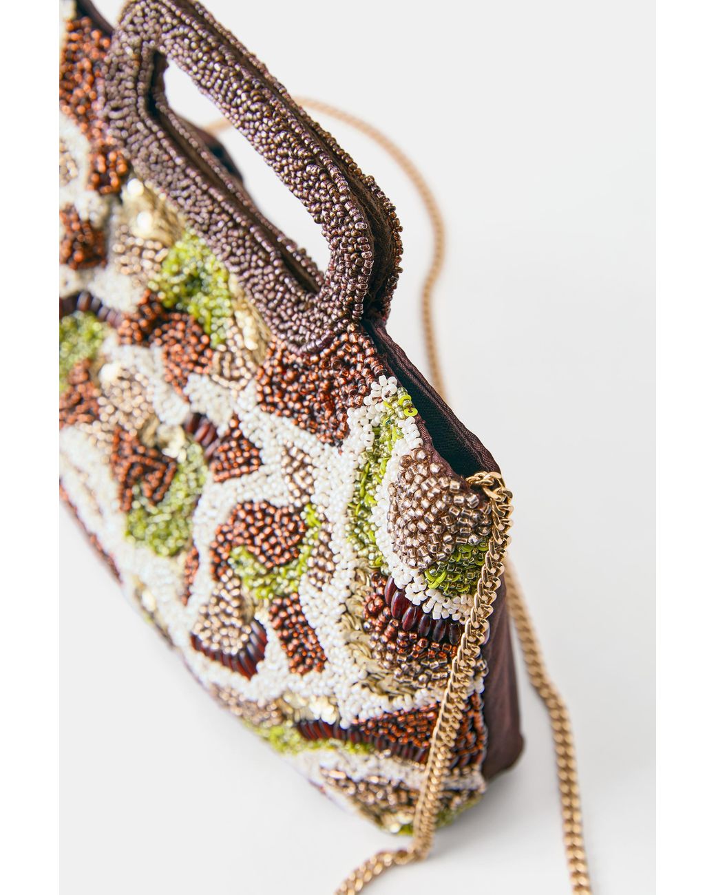 Pull&Bear Brown Beaded Clutch Bag