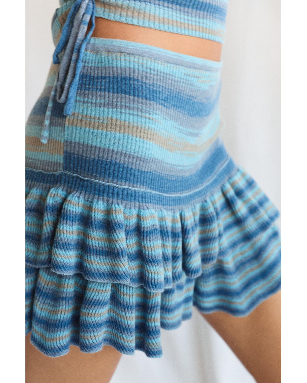 Pull&Bear Blue Fitted Ruffled Knit Skirt