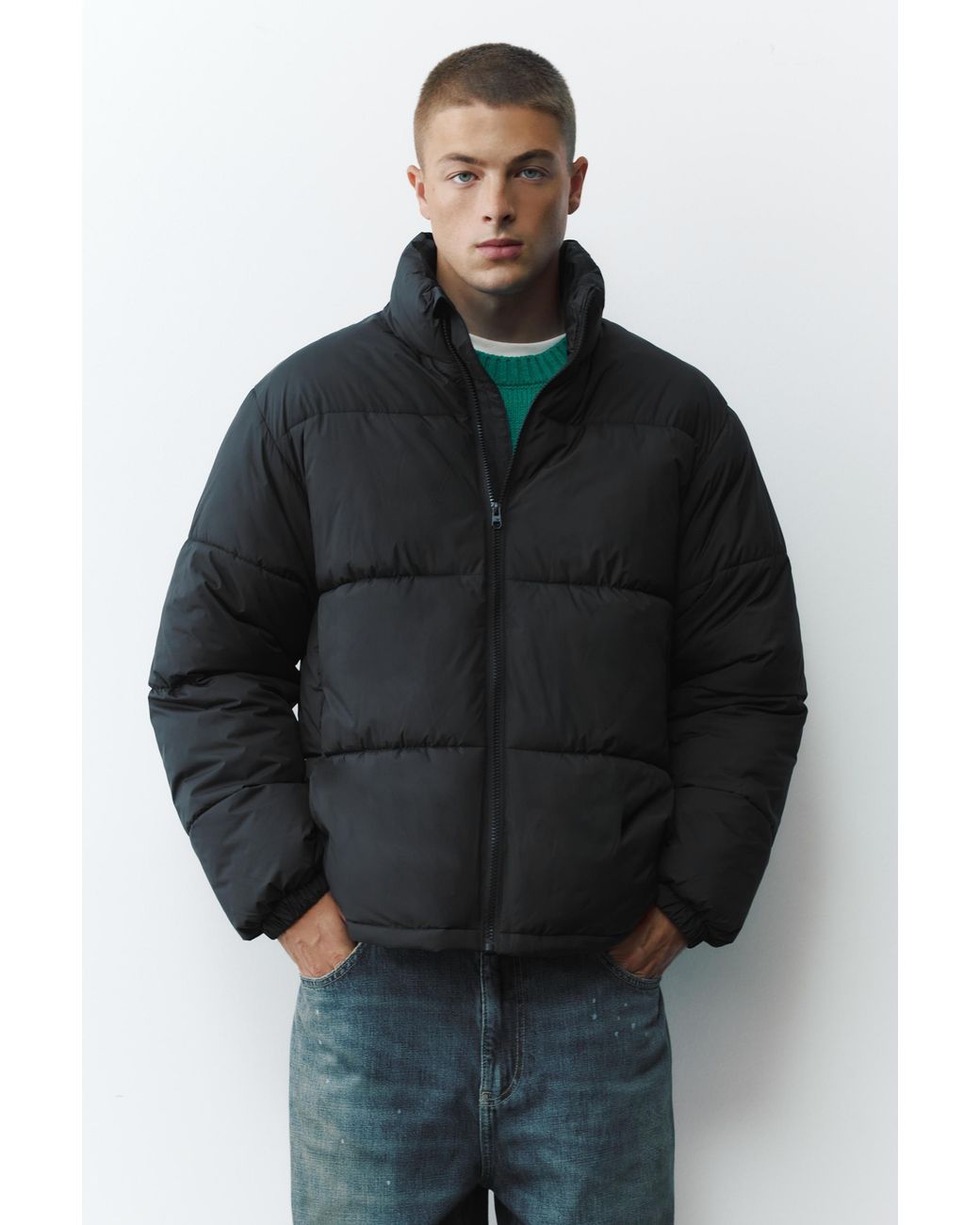 Giubbotto Imbottito Collo Alto di Pull&Bear in Black da Uomo