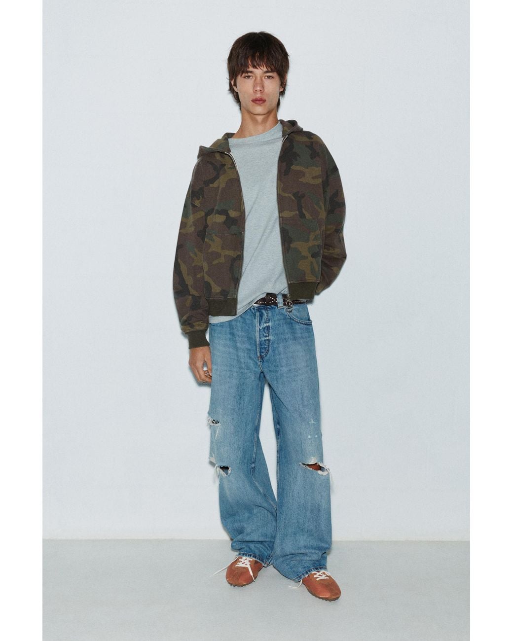 Sweat À Capuche Zippé Imprimé Pull&Bear pour homme en coloris Gray