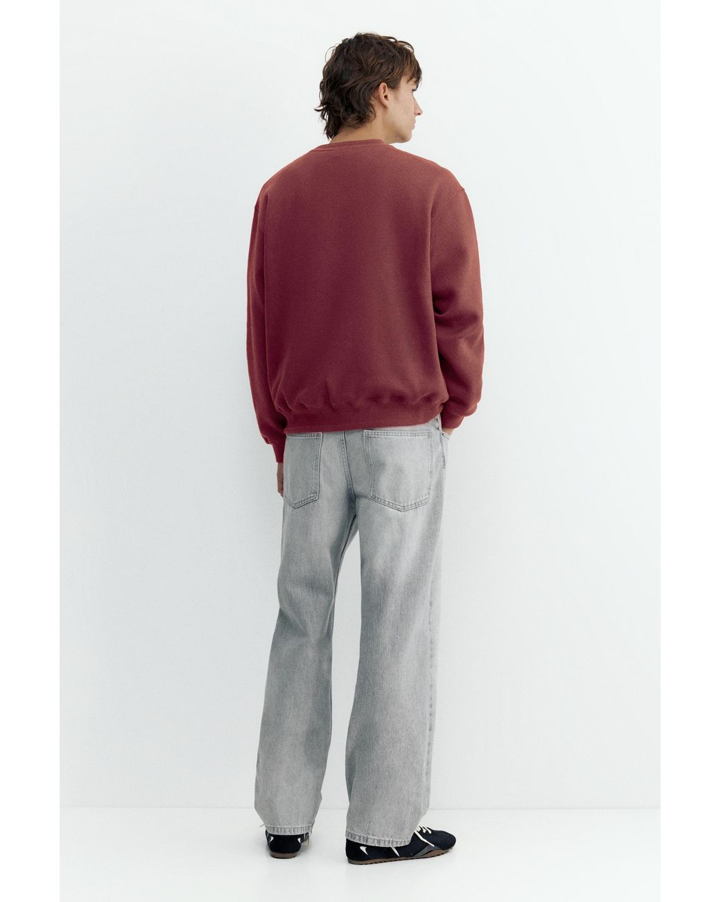 Pull&Bear Red Relaxed Fit Round Neck Sweatshirt for men