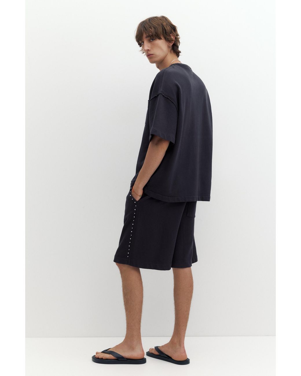 Pull&Bear Black Oversize T-Shirt With Stud Pocket for men