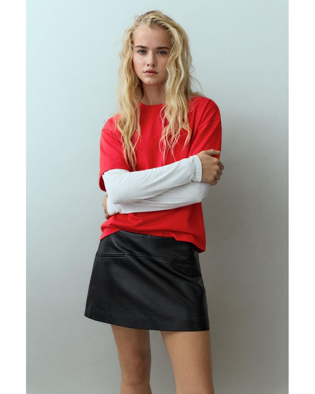 Pull&Bear Red Leather Effect Mini Skirt
