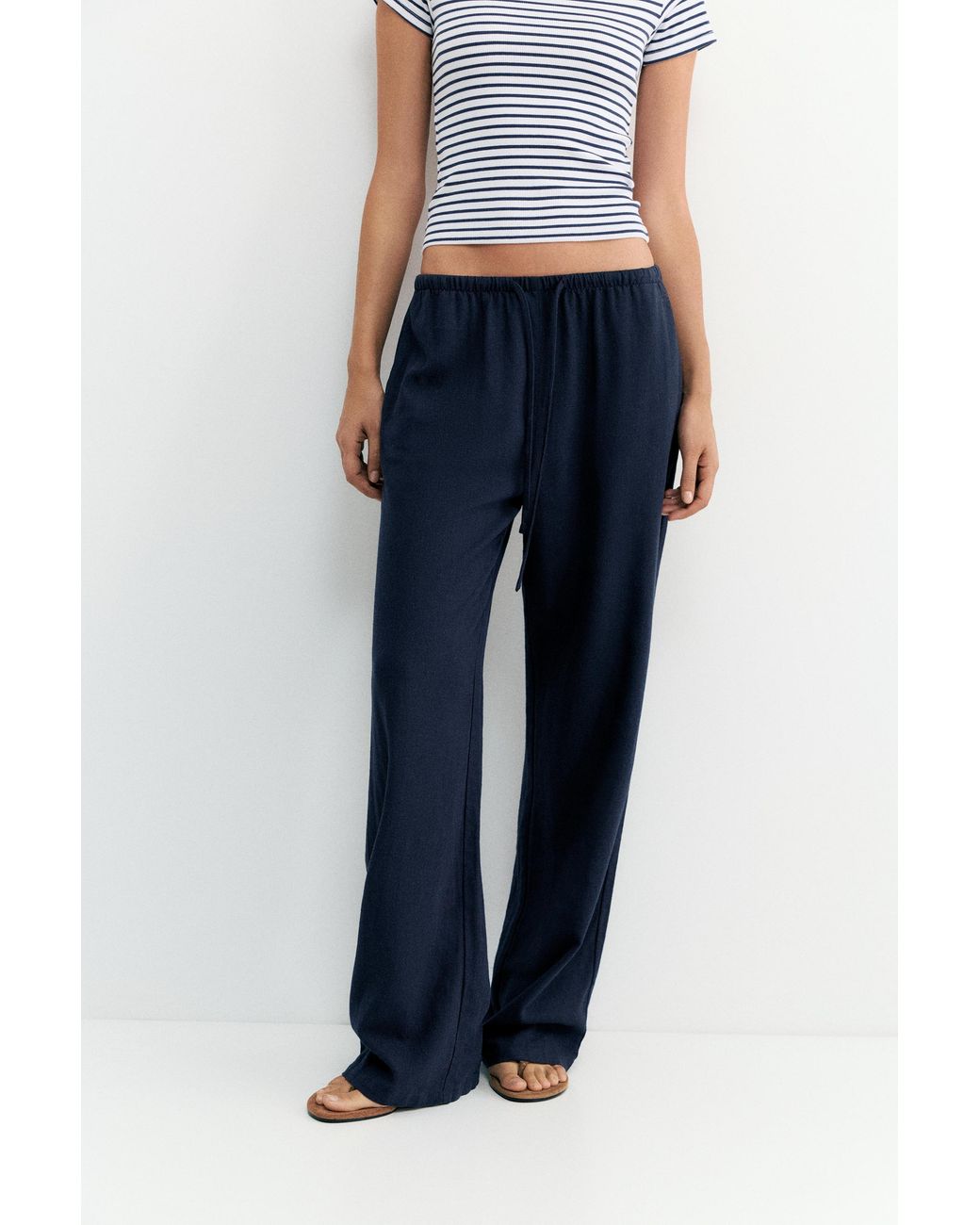 Pull&Bear Blue Linen Blend Joggers