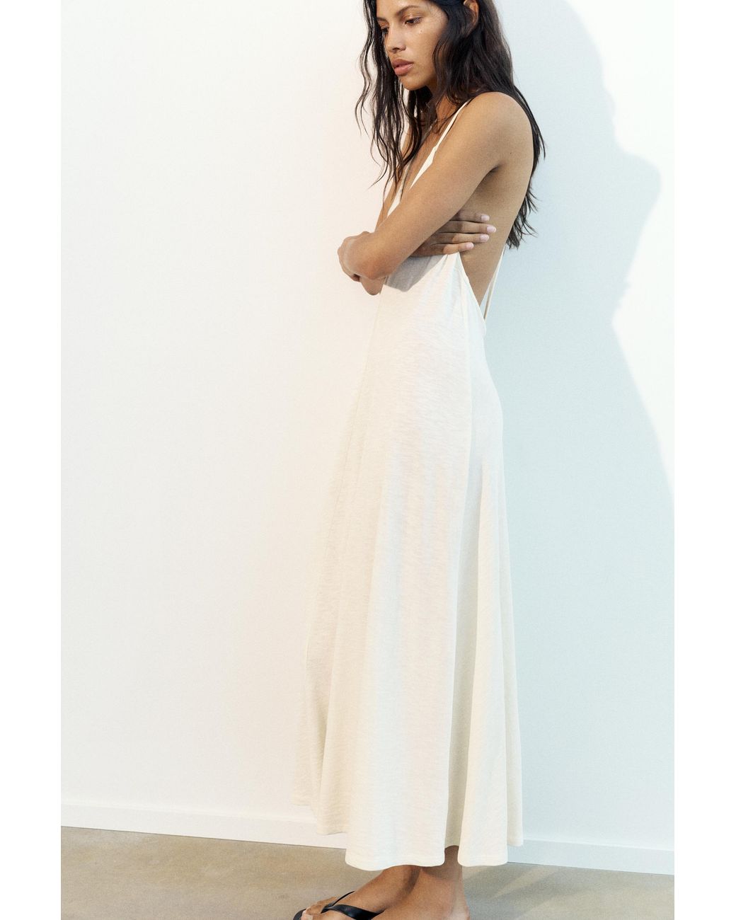 Pull&Bear White Strappy Back Midi Dress