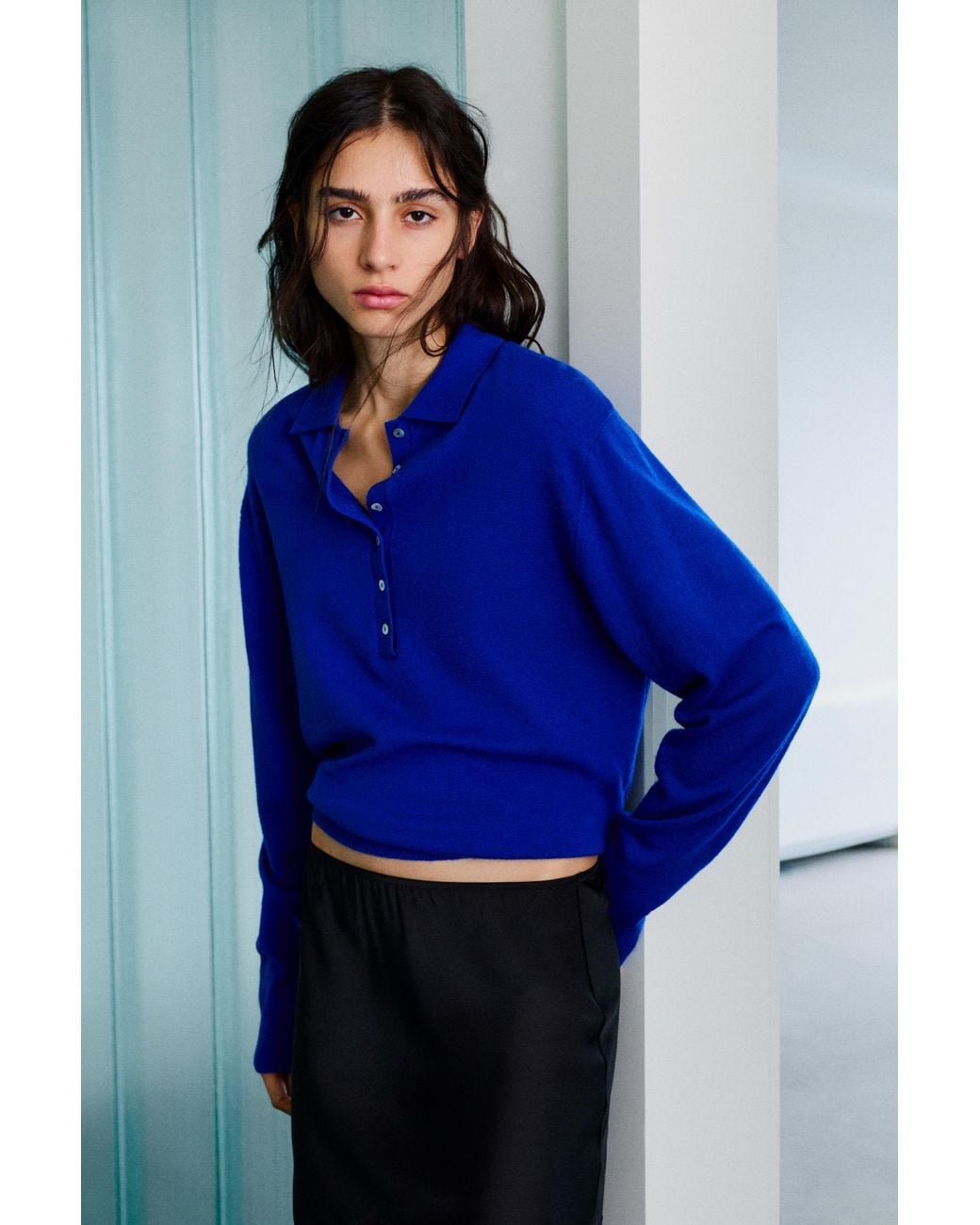 Pullover Con Collo A Polo di Pull&Bear in Blue
