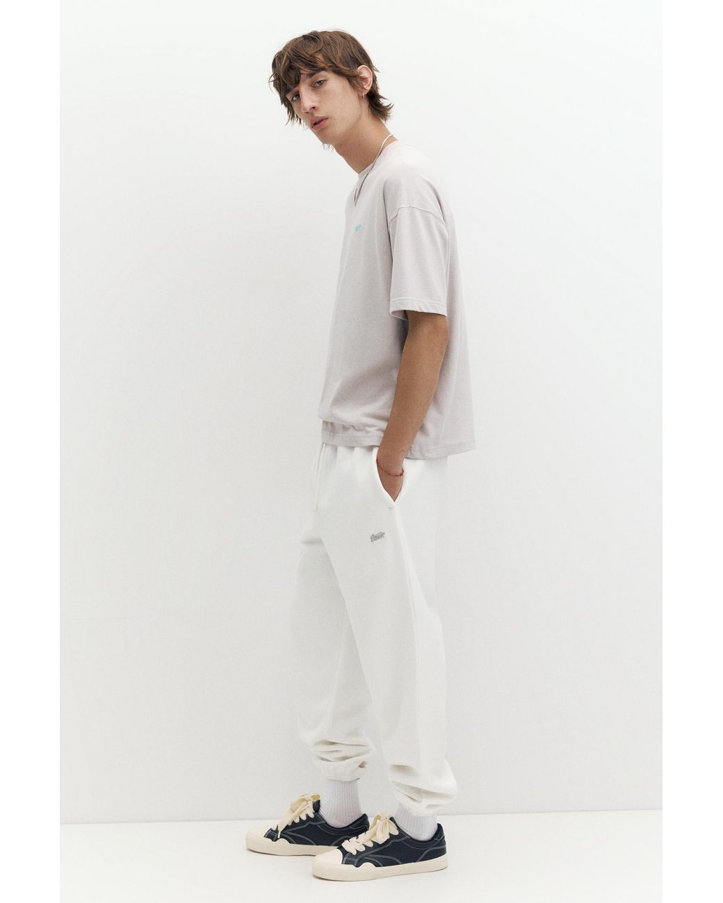 Pull&Bear White Stwd Joggers for men
