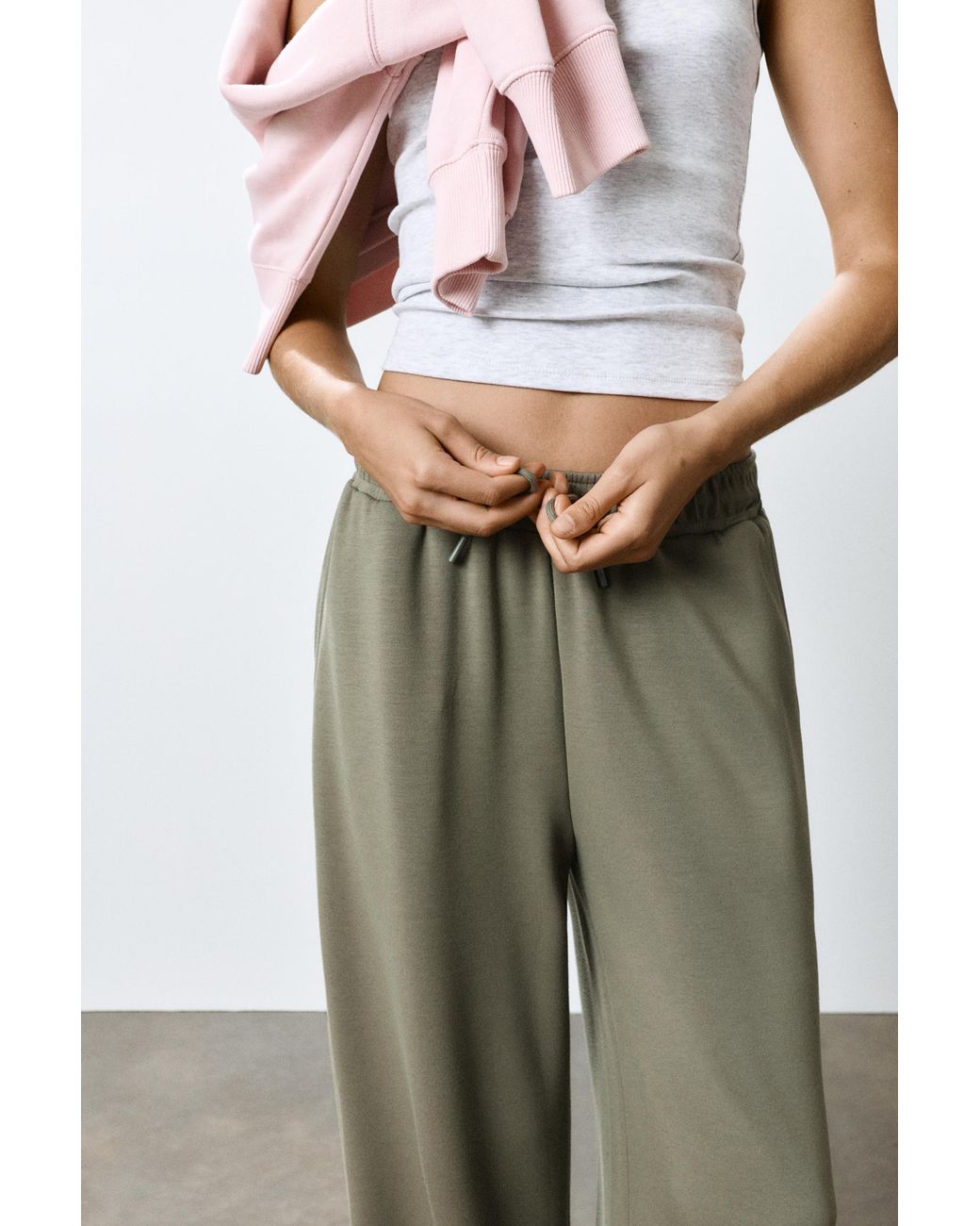 Pull&Bear Green Modal Wide-Leg Trousers