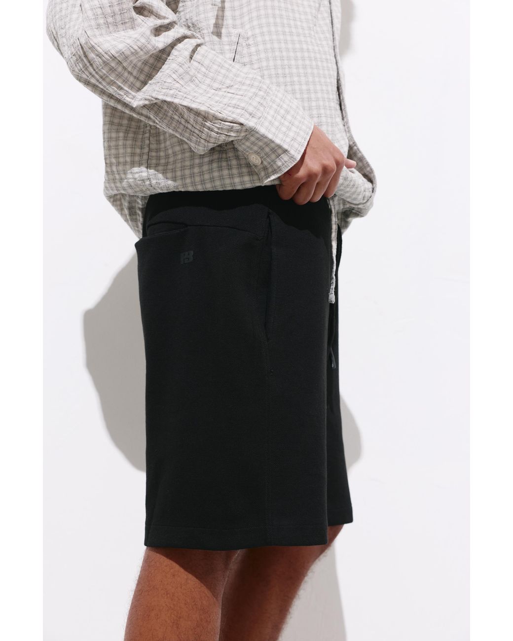 Pull&Bear Black Piqué Jogger Bermuda Shorts for men