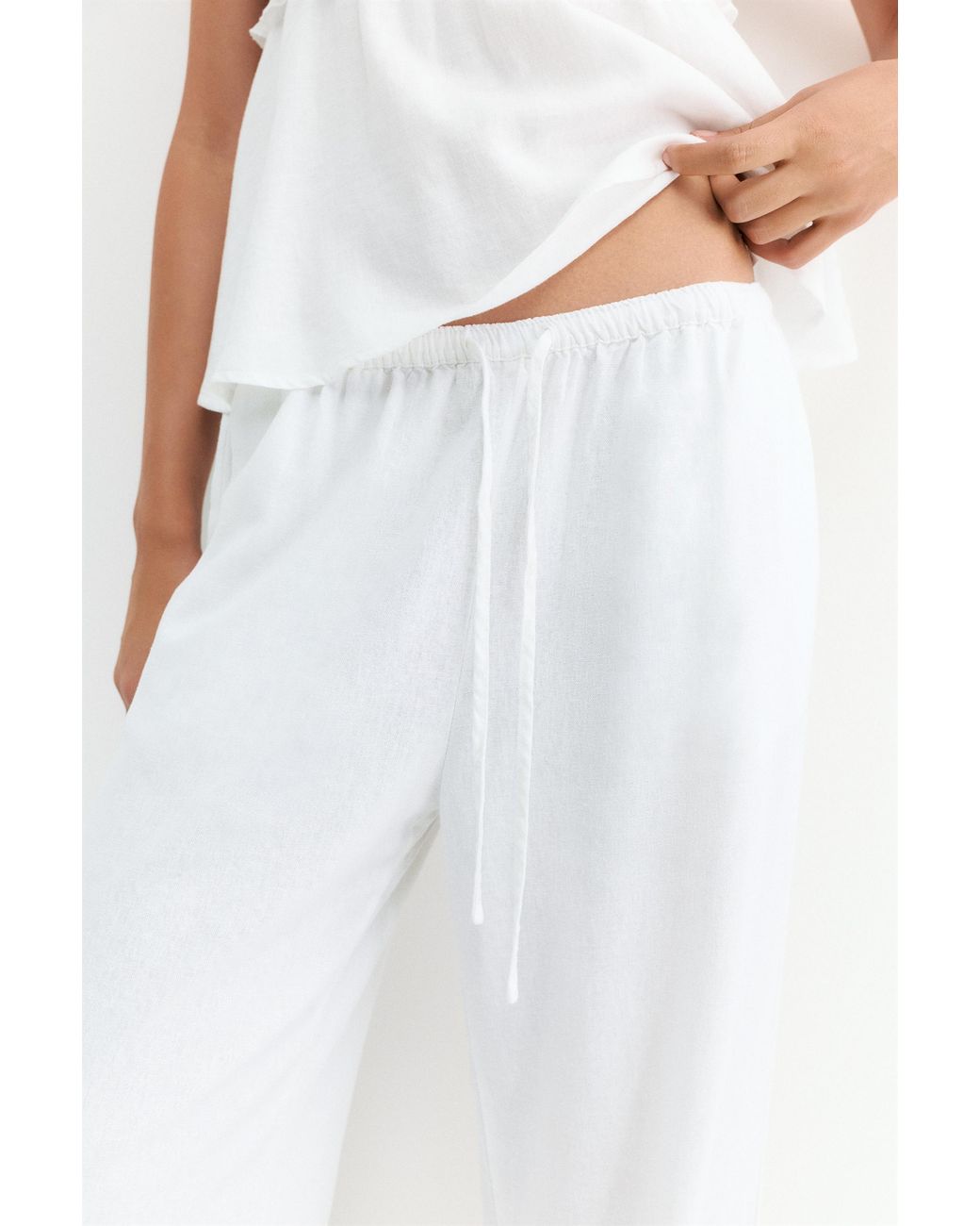 Pull&Bear White Flowy Trousers With Linen