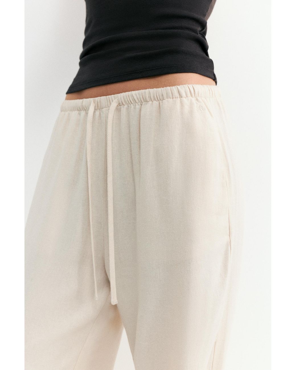 Pull&Bear White Linen Blend Joggers