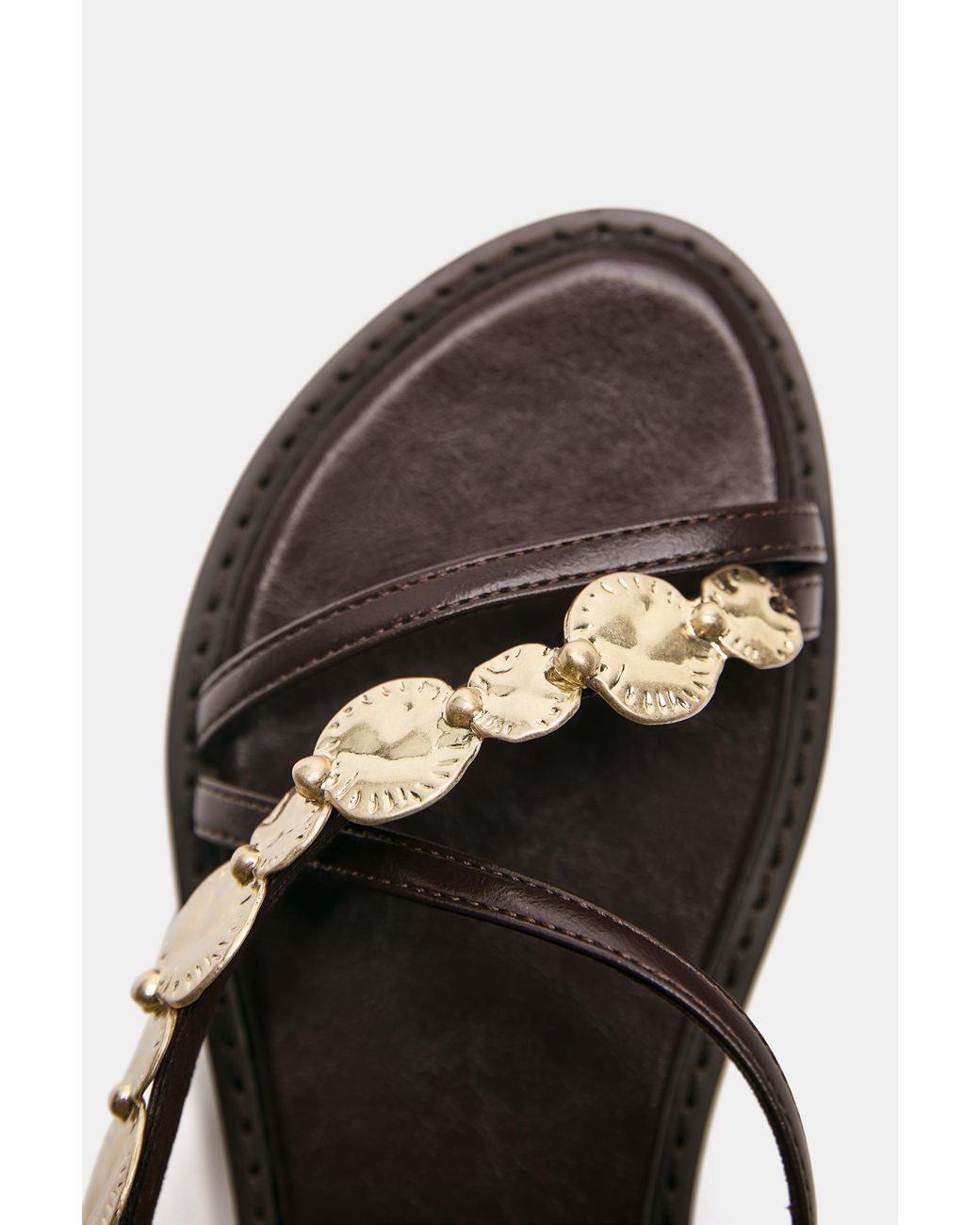 Pull&Bear Natural Flat Beaded Sandals