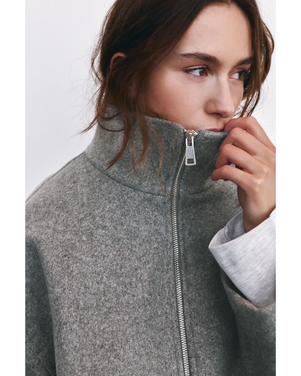 Pull&Bear Gray Wool Balloon Bomber Jacket