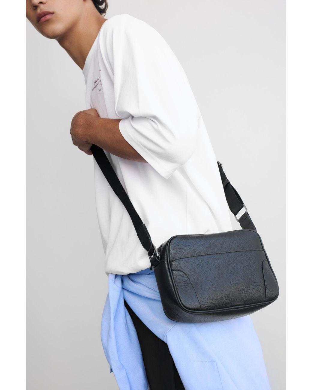 Pull&Bear Black Casual Suede Crossbody Bag for men