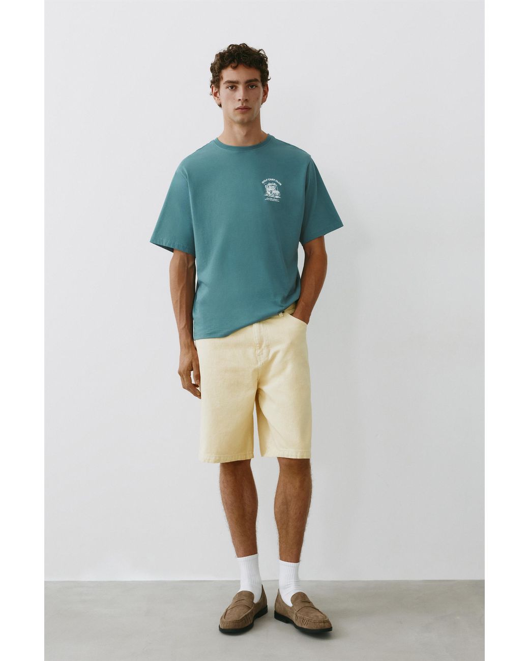 Pull&Bear Yellow Baggy Denim Bermuda Shorts for men