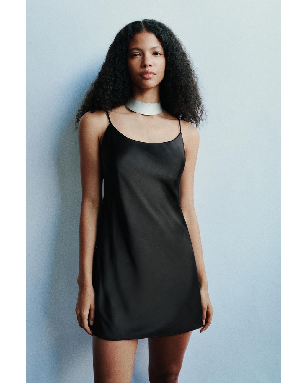 Pull&Bear Black Short Satin Strappy Dress
